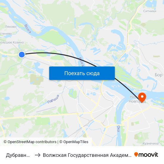 Дубравная Улица to Волжская Государственная Академия Водного Транспорта map