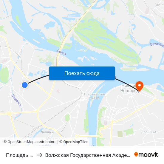 Площадь Кольцова to Волжская Государственная Академия Водного Транспорта map