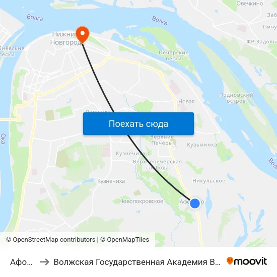 Афонино to Волжская Государственная Академия Водного Транспорта map