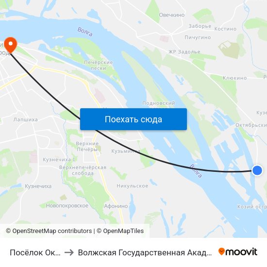Посёлок Октябрьский to Волжская Государственная Академия Водного Транспорта map