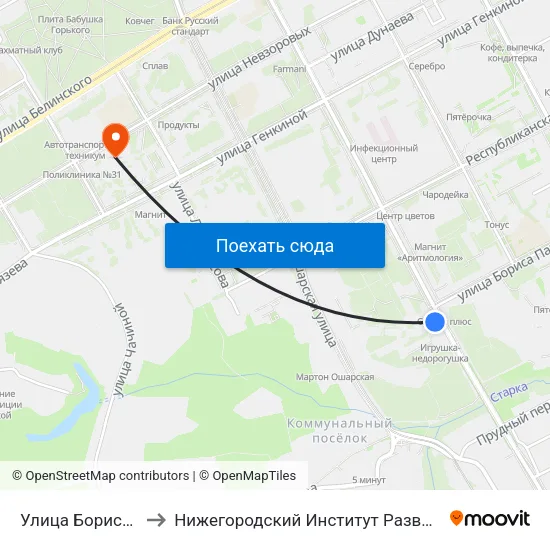Улица Бориса Панина to Нижегородский Институт Развития Образования map