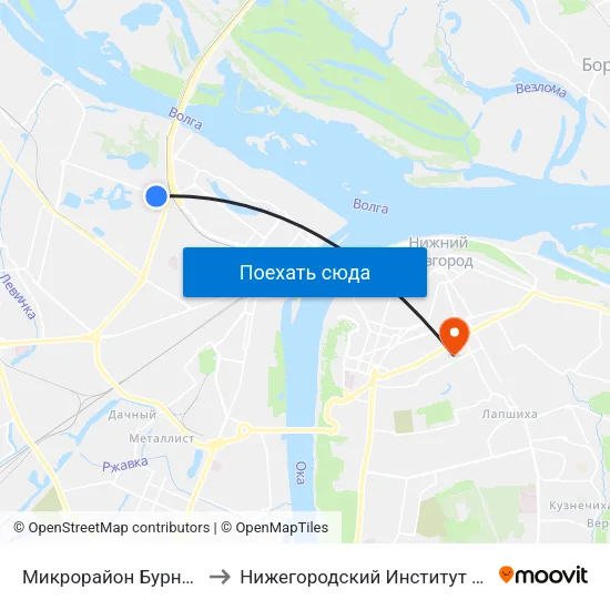Микрорайон Бурнаковская Низина to Нижегородский Институт Развития Образования map