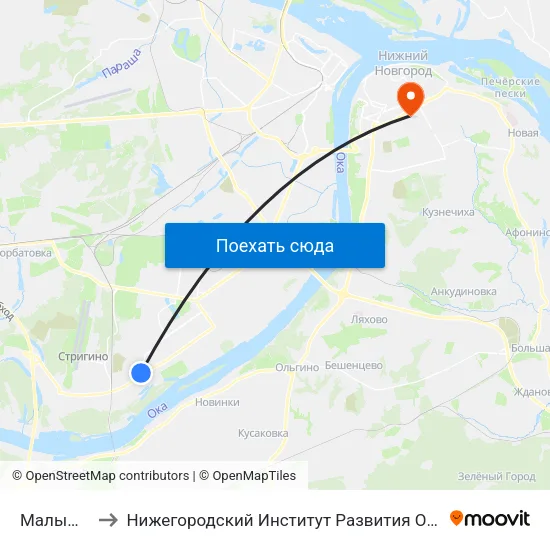 Малышево to Нижегородский Институт Развития Образования map