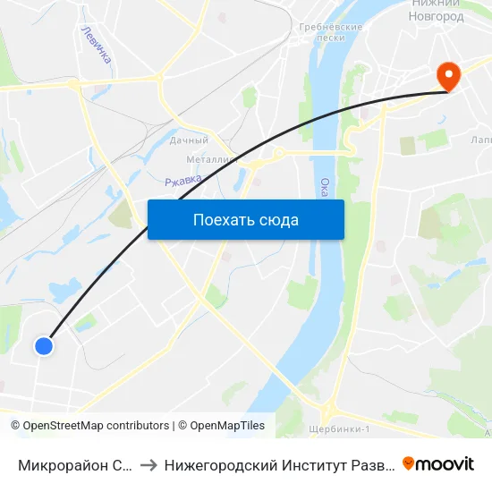 Микрорайон Соцгород-2 to Нижегородский Институт Развития Образования map