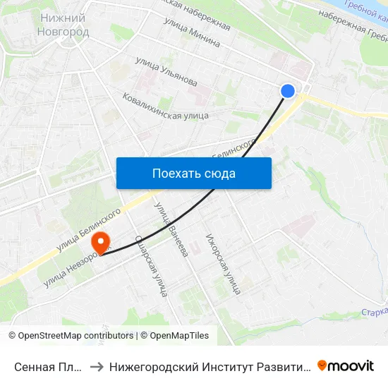 Сенная Площадь to Нижегородский Институт Развития Образования map