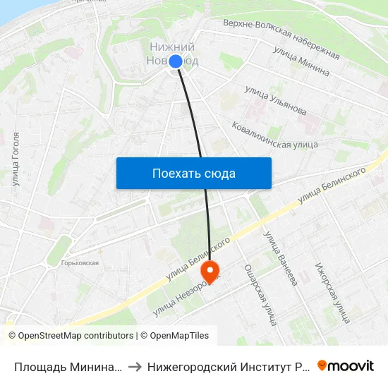 Площадь Минина И Пожарского to Нижегородский Институт Развития Образования map