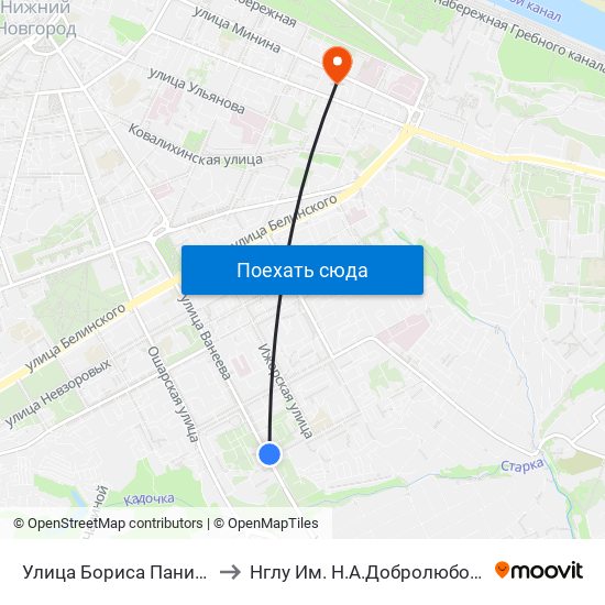 Улица Бориса Панина to Нглу Им. Н.А.Добролюбова map