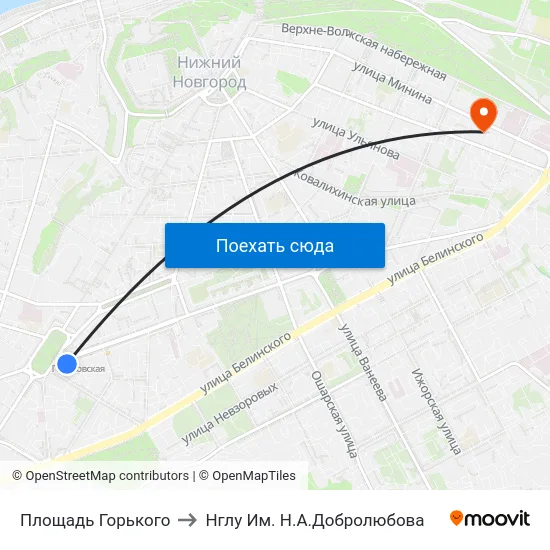Площадь Горького to Нглу Им. Н.А.Добролюбова map