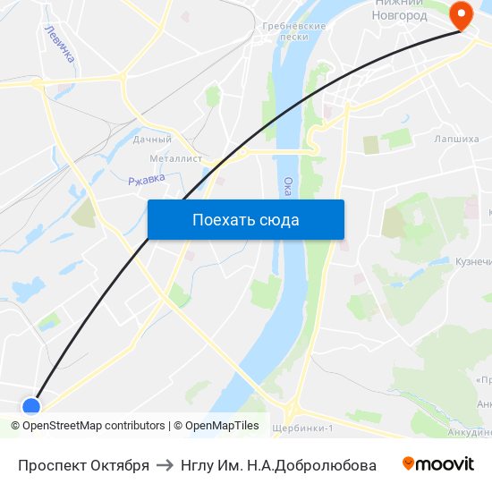 Проспект Октября to Нглу Им. Н.А.Добролюбова map