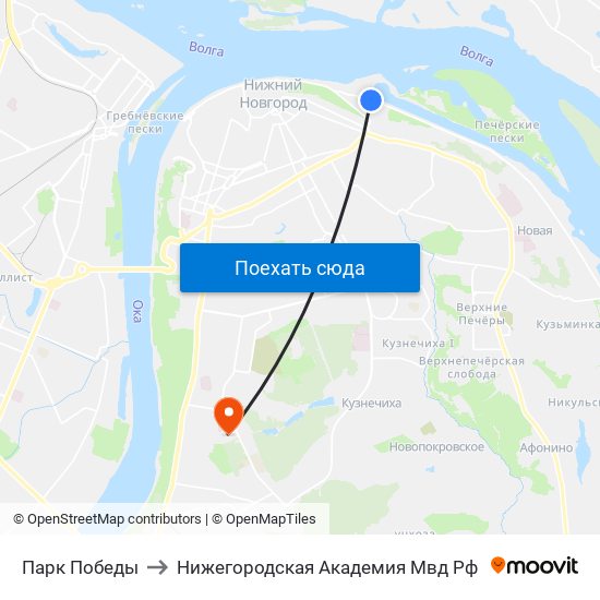 Парк Победы to Нижегородская Академия Мвд Рф map