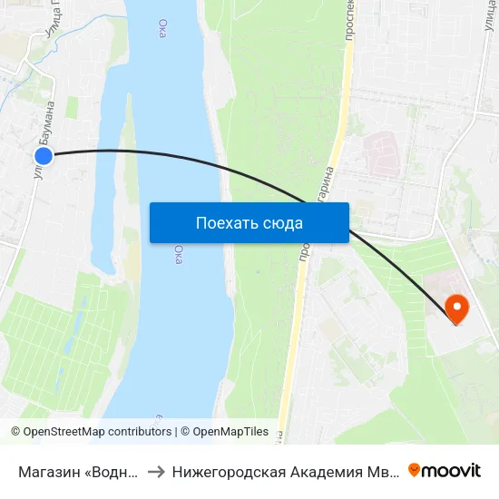 Магазин «Водник» to Нижегородская Академия Мвд Рф map