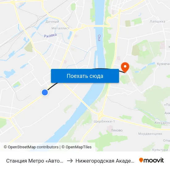Станция Метро «Автозаводская» to Нижегородская Академия Мвд Рф map