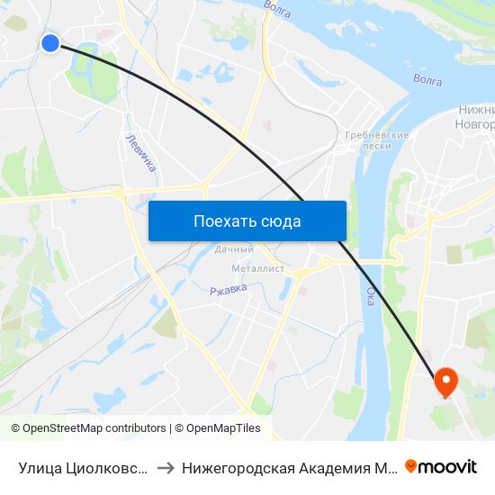 Улица Циолковского to Нижегородская Академия Мвд Рф map