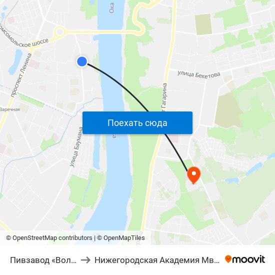 Пивзавод «Волга» to Нижегородская Академия Мвд Рф map