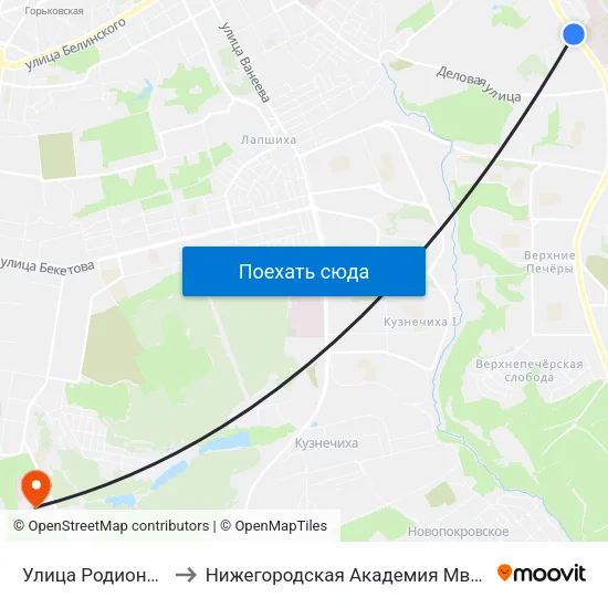 Улица Родионова to Нижегородская Академия Мвд Рф map