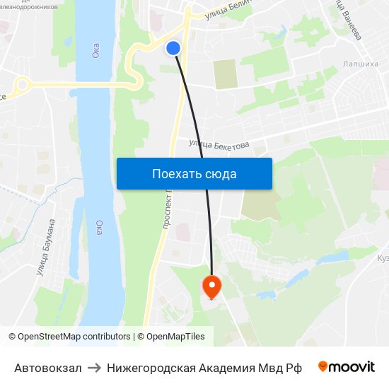 Автовокзал to Нижегородская Академия Мвд Рф map