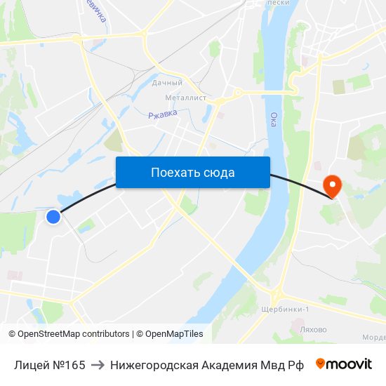 Лицей №165 to Нижегородская Академия Мвд Рф map
