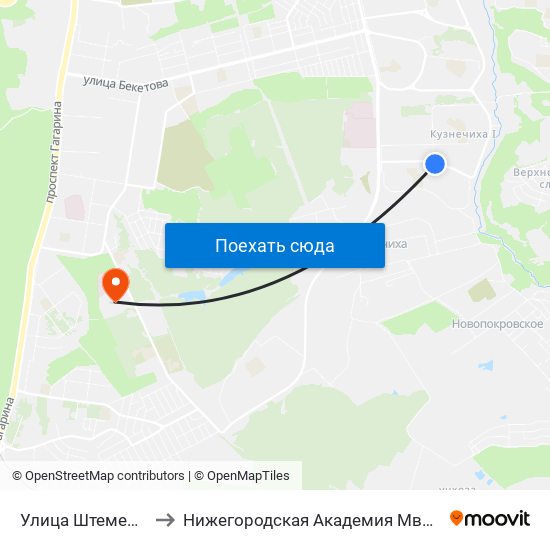 Улица Штеменко to Нижегородская Академия Мвд Рф map