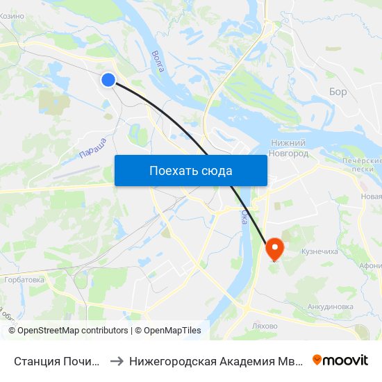 Станция Починки to Нижегородская Академия Мвд Рф map