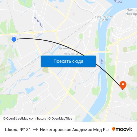 Школа №181 to Нижегородская Академия Мвд Рф map