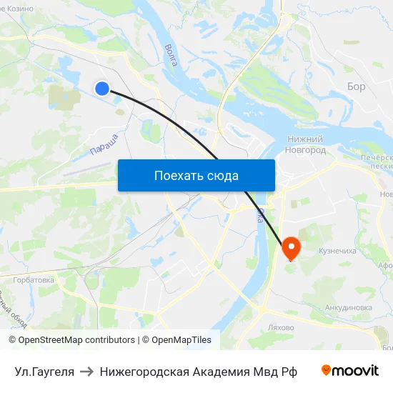 Ул.Гаугеля to Нижегородская Академия Мвд Рф map