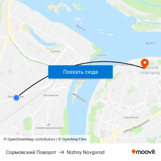 Сормовский Поворот to Nizhny Novgorod map
