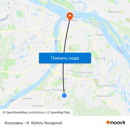 Козловка to Nizhny Novgorod map