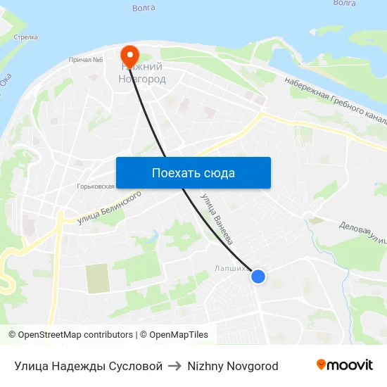 Улица Надежды Сусловой to Nizhny Novgorod map