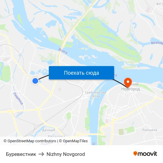 Буревестник to Nizhny Novgorod map