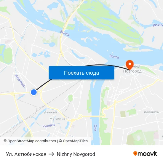 Ул. Актюбинская to Nizhny Novgorod map