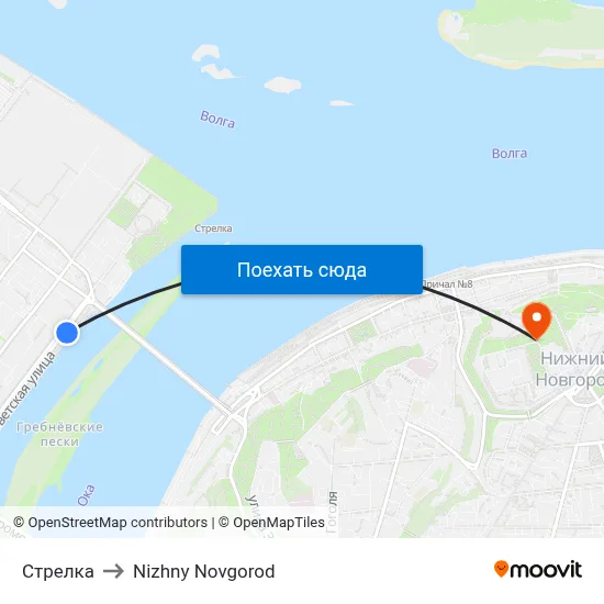 Стрелка to Nizhny Novgorod map