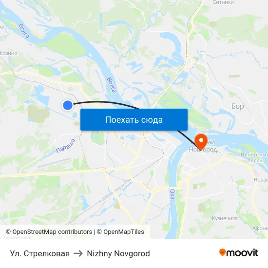 Ул. Стрелковая to Nizhny Novgorod map