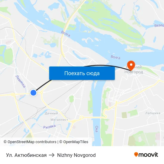 Ул. Актюбинская to Nizhny Novgorod map