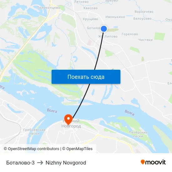 Боталово-3 to Nizhny Novgorod map