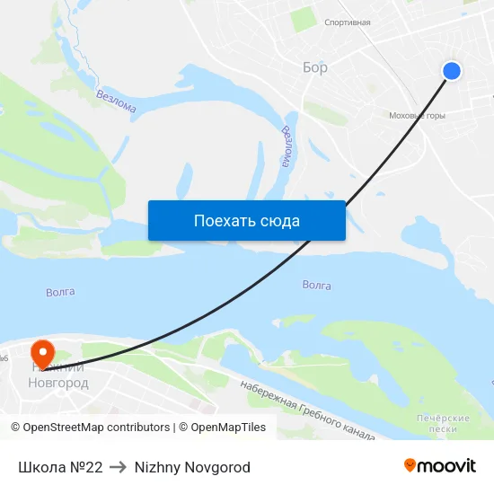 Школа №22 to Nizhny Novgorod map
