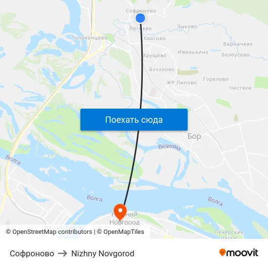 Софроново to Nizhny Novgorod map