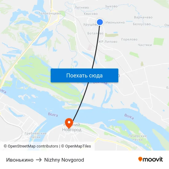 Ивонькино to Nizhny Novgorod map