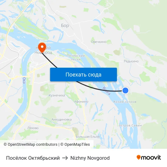 Посёлок Октябрьский to Nizhny Novgorod map
