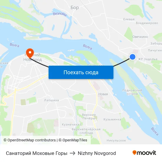 Санаторий Моховые Горы to Nizhny Novgorod map