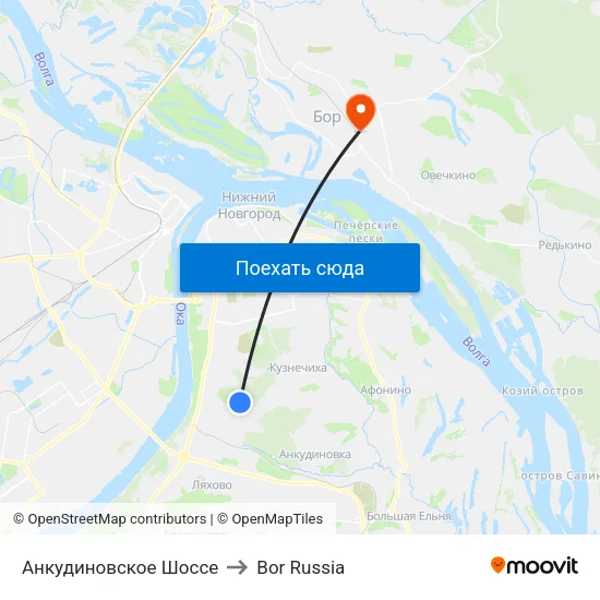 Анкудиновское Шоссе to Bor Russia map