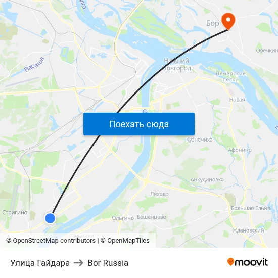 Улица Гайдара to Bor Russia map