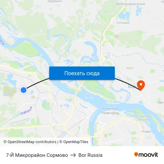 7-Й Микрорайон Сормово to Bor Russia map