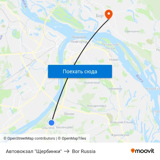 Автовокзал "Щербинки" to Bor Russia map