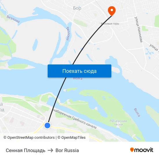 Сенная Площадь to Bor Russia map