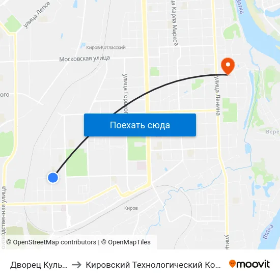 Дворец Культуры «Космос» to Кировский Технологический Колледж Пищевой Промышленности map