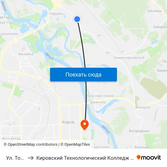 Ул. Торфяная to Кировский Технологический Колледж Пищевой Промышленности map