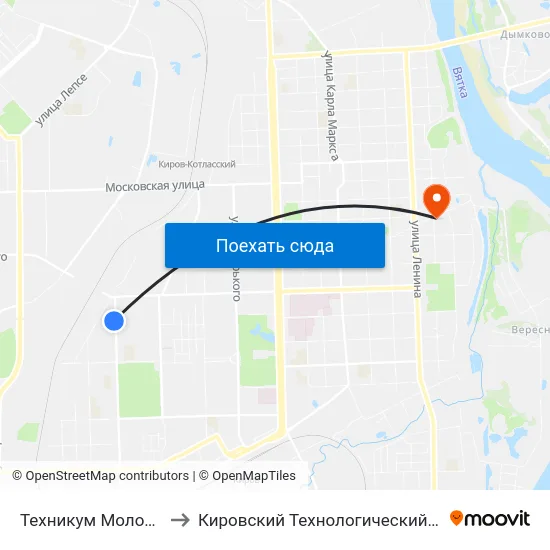 Техникум Молочной Промышленности to Кировский Технологический Колледж Пищевой Промышленности map