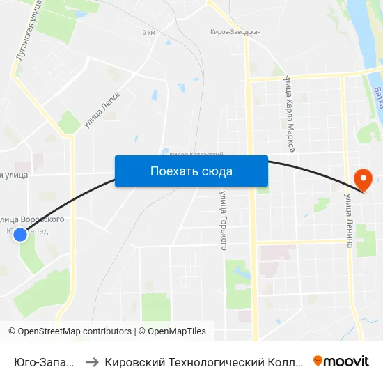 Юго-Западный Рынок to Кировский Технологический Колледж Пищевой Промышленности map