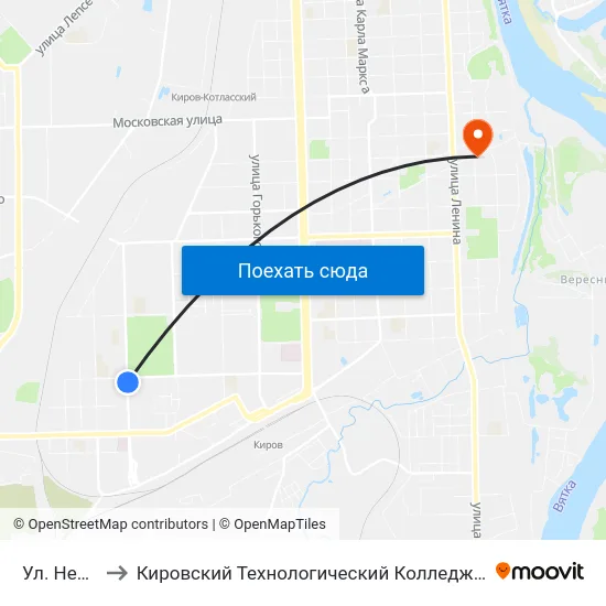 Ул. Некрасова to Кировский Технологический Колледж Пищевой Промышленности map
