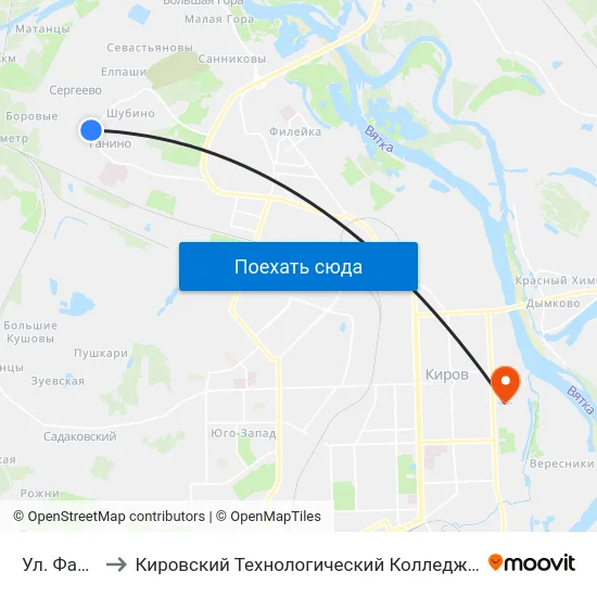 Ул. Фабричная to Кировский Технологический Колледж Пищевой Промышленности map
